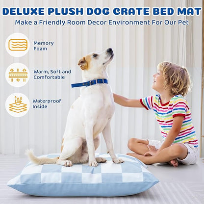 UWELL PETS Dog Bed with Removable Washable Cover for Small Dogs Deluxe Plush Dog Crate Beds Comfy Kennel Pad Waterproof Lining and Blue Gel Memory Foam Memory Foam（Blue 30 * 20 * 4in）