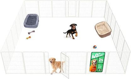 FXW Homeplus Unleashed Indoor Dog Playpen - Stress-Free and Safe Play, Heavy Duty 40 Inch 24 Panels Dog Pen for Medium and Large Dogs, White│Patented