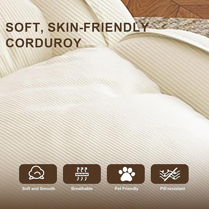 KEIKI Upholstered Human Dog Bed for Adults, Foldable Corduroy Lazy Sofa Bed with 5 Adjustable Positions and 2 Pillows, Giant Human Size Dog Bed for People, Off White