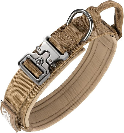 EXCELLENT ELITE SPANKER Tactical Dog Collar Nylon Adjustable Training Collar Military Dog Collar Heavy Duty Metal Buckle with Control Handle for Medium and Large Dogs with Patches(COB-XL)