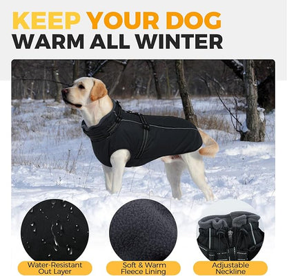 Lelepet Waterproof Dog Jacket with Harness Built in Warm Dog Winter Coat, Reflective Jacket Fleece Jacket, Dogs Coats for Small Dogs, Cozy Thermal Pet Snowsuit for Cold Weather, Shih Tzu, Black, S