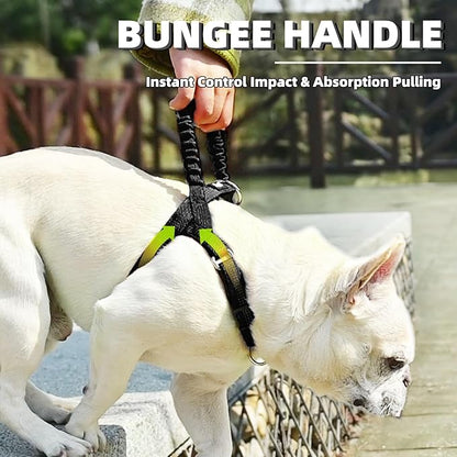 PUPTECK No Pull Dog Harness Medium Sized Dog, Adjustable Reflective Pet Vest Harness with Bungee Handle, Escape Proof No Choke Harness for Medium Dogs Walking Training, Black M