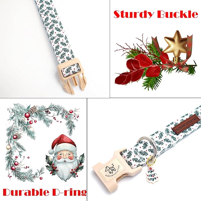 Elegant little tail Christmas Dog Collar, Green Pet Collar Cotton Soft Winter Dog Collars with Quick Release Buckle Pet Puppy Collars for Small Medium Large Dogs