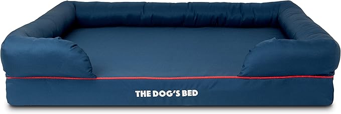 The Dog’s Bed Orthopedic Dog Bed XL Oxford Blue with Red Trim, Memory Foam, Pain Relief: Arthritis, Post Surgery, Lameness, Supportive, Waterproof Washable Cover, Veterinary Approved