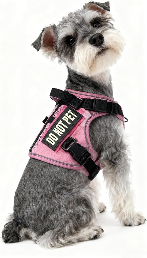 Tactical Dog Harness for Small and Medium Breeds, Air Dog Vest No Pull with Reflective Do Not Pet Patches, Breathable Dog Molle Vests for Training Walking Hunting Camo Pink