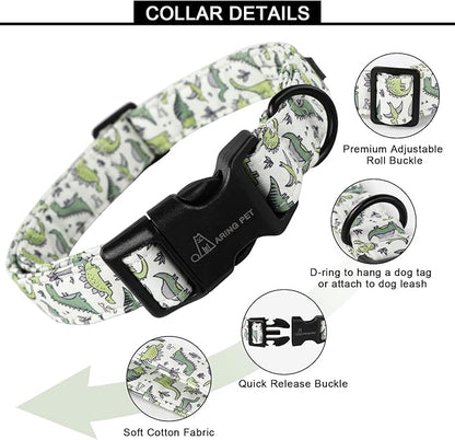 ARING PET Dinosaur Dog Collar-Cute Dog Collar for Small Dogs, Adjustable Comfortable Cotton Boy Dog Collars for Small Medium Large Dogs, X-Small