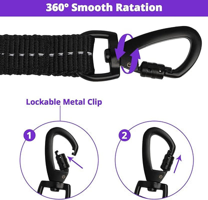 Long Dog Leash 30 FT: Heavy Duty Rope Leashes for Dogs Training with Swivel Lockable Hook Reflective Threads Bungee and Padded Handle - Dog Lead for Large Small Medium Dogs Outside Walking Hiking