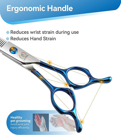 Fenice Peak Curved Chunkers Dog Grooming Scissors with Coating 440C Stainless Steel, 7 inch Professional Chunker Shears，25 Degree of Curved Blade，Dog Trimming Scissors for Grooming Face and Paws