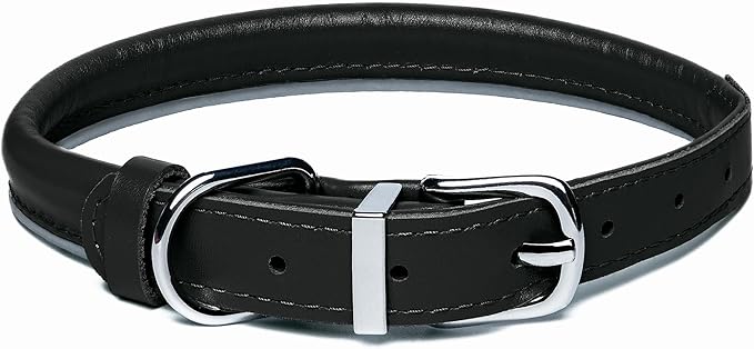 OOPSDOGGY Rolled Leather Dog Collar Reflective Roll Collars for Small Medium Large Dogs Puppy (Black, XS, 8''- 11'')