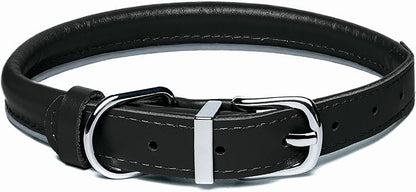 OOPSDOGGY Rolled Leather Dog Collar Reflective Roll Collars for Small Medium Large Dogs Puppy (Black, M, 12''- 15'')