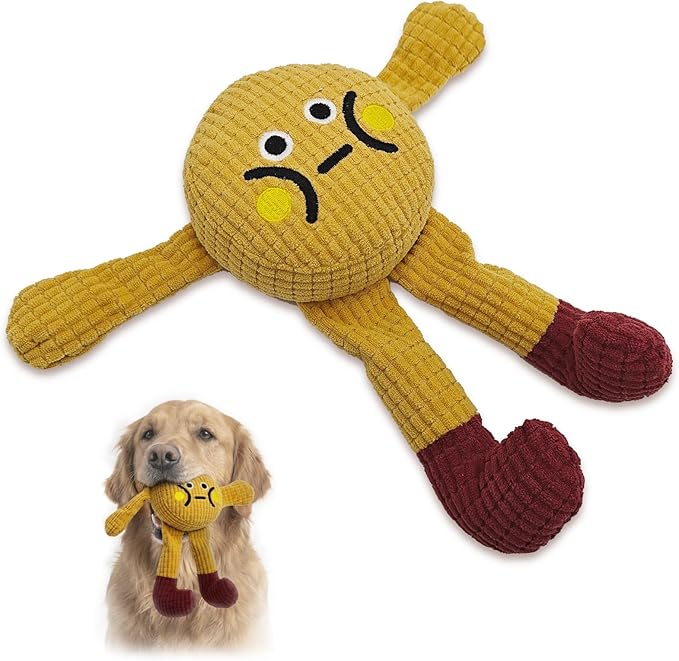 FURETTICO Squeaky Dog Chew Toy Teething Interactive Plush Stuffed Toys with Squeaker Crinkle Paper for Small Medium Breed Tough Durable Funny Pet Supplies Ideal Puppy Cats Gifts - Waffle Doll, Medium