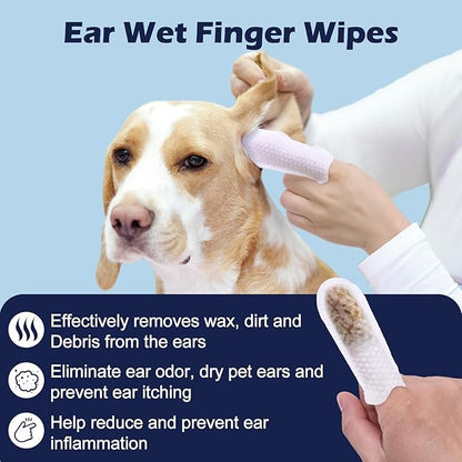 Dog Ear Finger Wipes, Gentle Dog Ear Cleaning Wipes for Dogs and Cats, Ear Wipes for Dogs Remove Ear Wax, Dirt, and Odor, Puppy Ear Wipes Sooths & Deodorizes, Natural Ingredients 70 Count