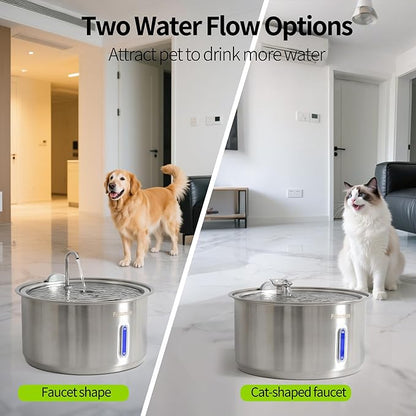 Petsamuse Dog Water Fountain, 11L/2.8Gal Quiet Dog Fountain Water Bowl with Visible Window Stainless Steel Dog Water Fountain with 2 Spray Modes and 15 Fliters for Large Medium Small Dogs Pets