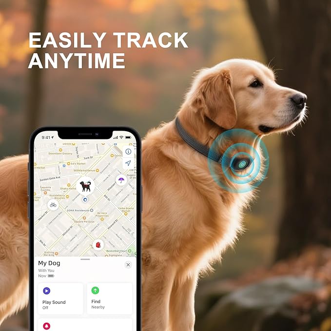 GPS Dog Collar(1 Pack), Mini GPS Cat Tracker, GPS Tracker for Dogs (iOS Only), No Monthly Fee, Compatible with Apple Find My, Anti-Lost, Finder Tag for Kitten Puppy Black S(10"-14")