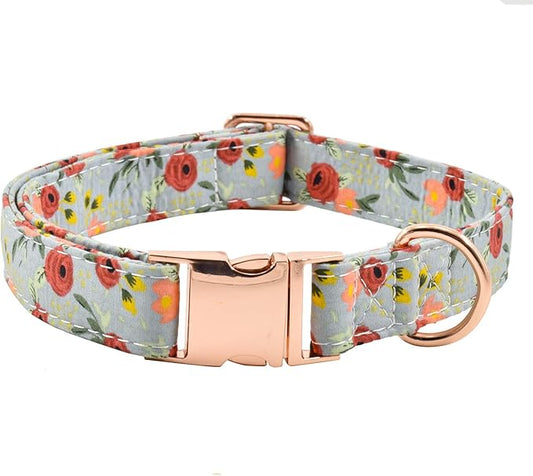 Metal Buckle Dog Collar, Durable Adjustable Dog Collar Soft for Small Medium Large Dogs (001-Flower11, M(13-18in))