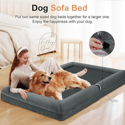 Large Dog Bed Orthopedic Washable: Extra Large Sized Beds for Jumbo Dogs Egg Crate Foam Sofa Couch Waterproof Removable Cover - Dark Grey