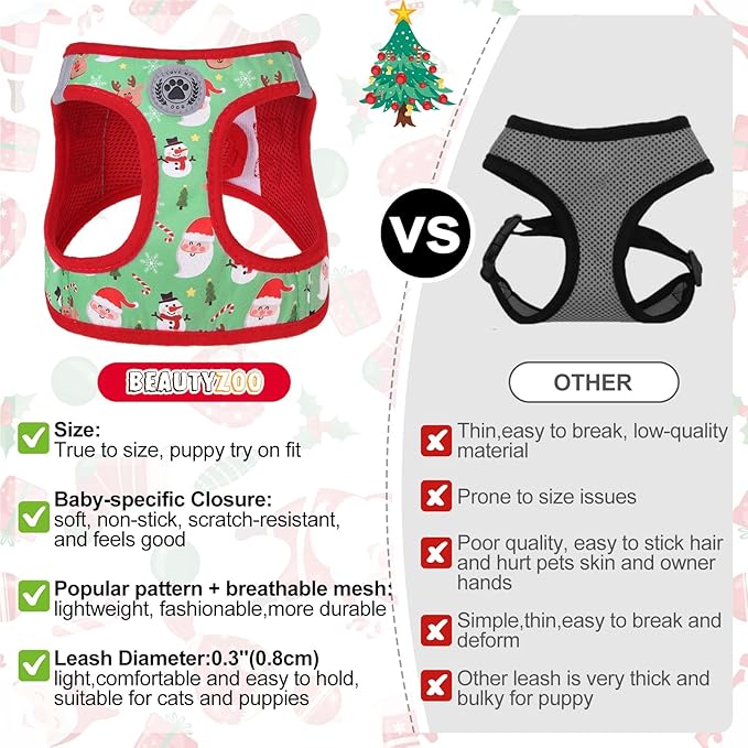 BEAUTYZOO Step in Dog Harness and Leash Set,Reflective Dog Harness No Pull No Choke Puppy Harness for Small Medium Large Dogs Cats,Soft Padded Mesh Vest Harnesses for Girl and Boy Pets,Christmas M
