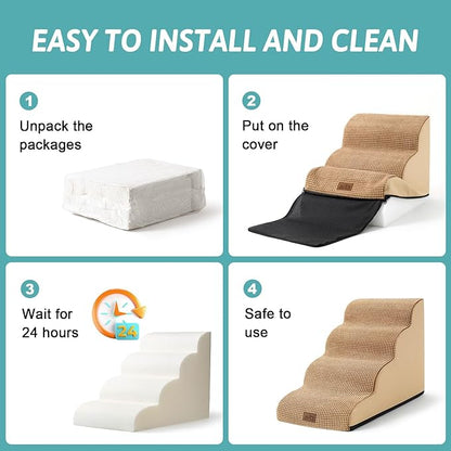 Dog Stairs for High Bed 22.6" H, Small Dog Step for Puppy, Older or Cat, Curved Ramp for Car, Ladder with High Density Foam, Lightweight, Durable, 5 Step, 15.7x33x22.6 inch, Light Brown