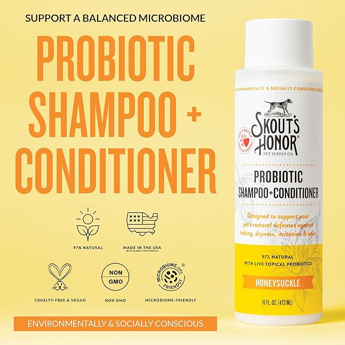 Skout’s Honor Probiotic Natural Dog Shampoo and Conditioner with Avocado Oil & Omega-3s, Gentle Puppy Shampoo, Hydrating Dog Conditioner, 97% Natural, Paraben & Sulfate-Free, Cruelty-Free, 16 oz