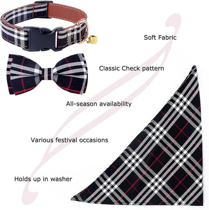 Yizepet Dog Collar with Bow Tie- Adjustable pet Collar for Dogs with Plastic Buckle Collar, Stylish Pattern for Small Medium or Large Boy and Girl Dog and Cat