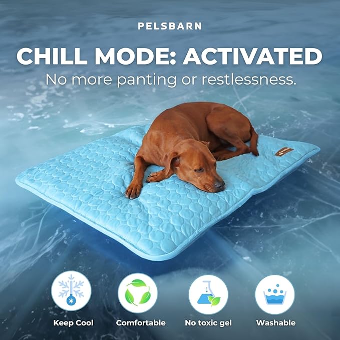 Pelsbarn Dog Cooling Mat- Ice Silk Summer Comfort, Self Cooling, Non-Slip Dog Pad, Durable & Washable, Mat for Medium Dogs 19"" x 25"", Support Shelter Dogs with Every Purchase (Blue)