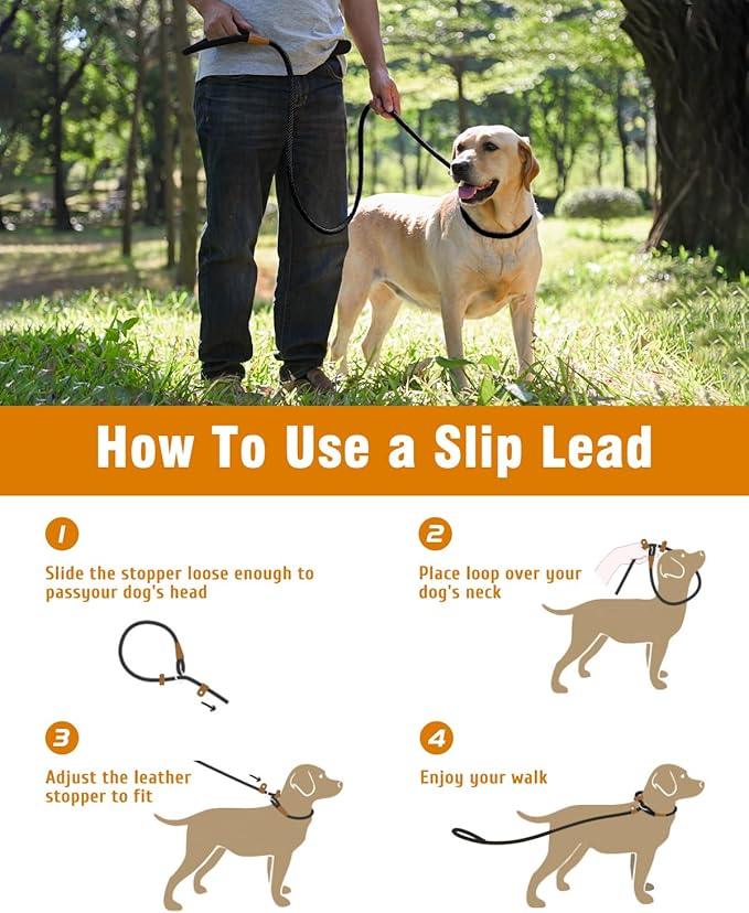 lynxking Slip Lead Dog Leash, 6 FT x 1/2" Heavy Duty Dog Loop Leashes, Comfortable Strong Rope Slip Leash for Dogs