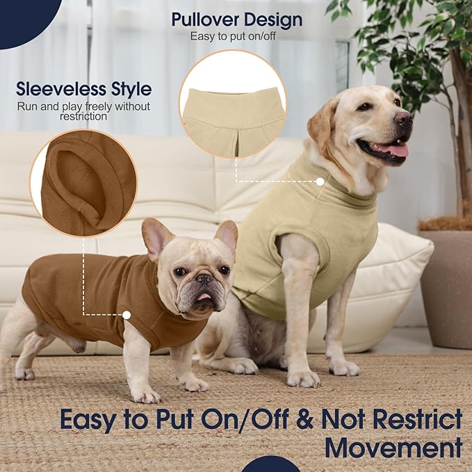 IECOii 2 Pack 4XL Warm Fleece Dog Coats for Doberman - Stretchy Winter Sweaters for Large Dogs, Soft Sweatshirts for Cold Weather Walking, Hiking, Machine Washable (Size 4XL, Dark Brown & Light Brown)