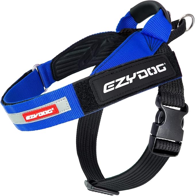 EzyDog Express Dog Harness - Adjustable Dog Harness for Large, Medium, and Small Dogs with Padded Ergonomic Anti-Chafing Design, Grip Handle, & Easy Side Buckle (S, Blue)