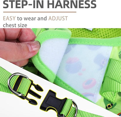 PUPTECK Dog Harness and Leash Set for Small Medium Dogs No Pull Step-in Soft Mesh Puppy Cat Vest Harnesses Reflective at Night, St. Patrick's Green, S