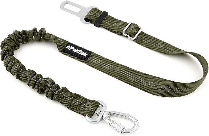 APakBak Dog Seat Belt for Car, Adjustable Dog Car Harness Seatbelt for Small Medium Large Dogs, Heavy Duty Travel Safety Restraint with Locking Aluminum Hook & Reflective Nylon Strap, Ranger Green