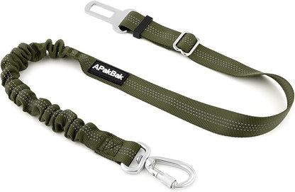 APakBak Dog Seat Belt for Car, Adjustable Dog Car Harness Seatbelt for Small Medium Large Dogs, Heavy Duty Travel Safety Restraint with Locking Aluminum Hook & Reflective Nylon Strap, Ranger Green