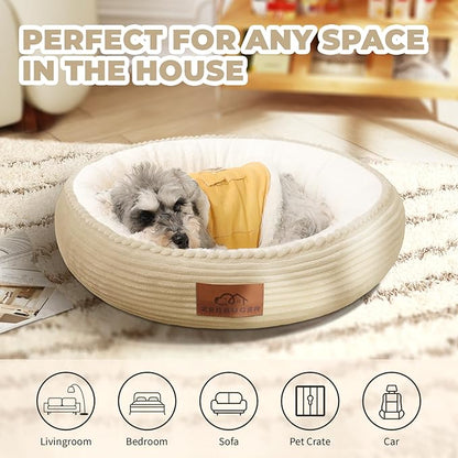 Zerbuger Cat Bed, 23In Dog Beds for Small Dogs, Calming Cat & Dog Beds for Indoor Pets, Pet Beds Comfortable Donut Round Ultra Soft (Camel, 23" L x 23" W x 6.5" Th)
