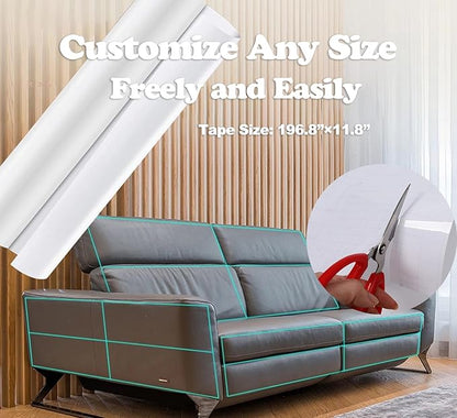 Couch Protector from Cat Claws, Cat Scratch Furniture Protector for Sofa Corners, Beds, Door, Tables, Wall, 197"x12" Self-Adhesive Tapes for Furniture Scratching Deterrent