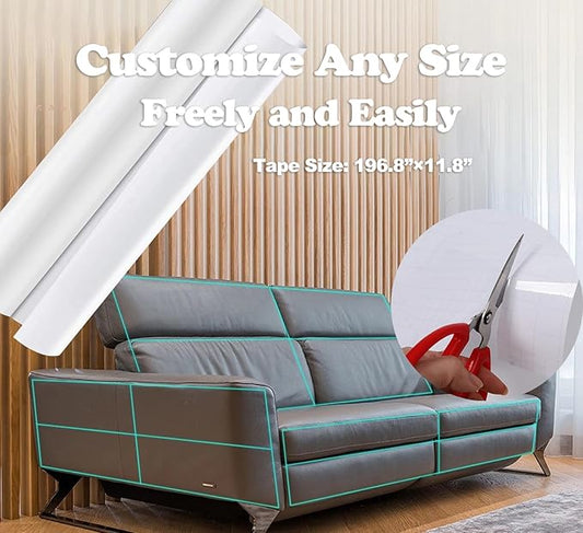 Couch Protector from Cat Claws, Cat Scratch Furniture Protector for Sofa Corners, Beds, Door, Tables, Wall, 197"x12" Self-Adhesive Tapes for Furniture Scratching Deterrent