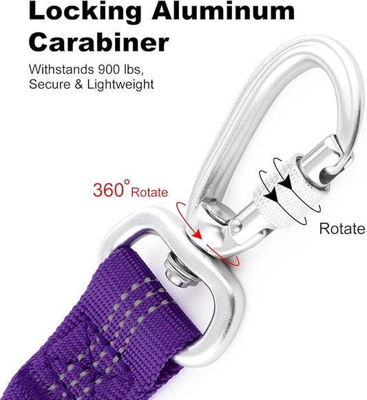 Dog Seat Belt for Car, Adjustable Dog Car Harness Seatbelt for Small Medium Large Dogs, Heavy Duty Travel Safety Restraint with Locking Aluminum Hook & Reflective Nylon Strap, Purple