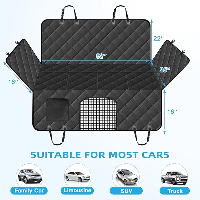 Kytely Back Seat Extender for Dogs,Hard Bottom Dog Car Seat Cover for Back Seat Support 400lb, Waterproof Dog Car Hammock Travel Bed for Car SUV Truck
