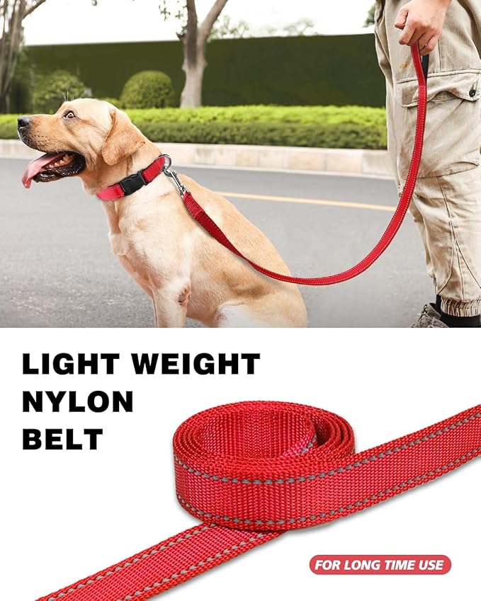 4FT Reflective Nylon Dog Leash with Soft Padded Handle for Walking, Running and Training, Supports Small Medium and Large Dogs (Red, 3/4 Inch Wide)