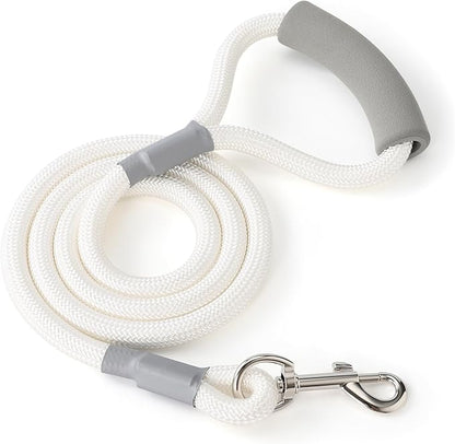 Mile High Life Dog Leash, with Comfortable Padded Handle, White Nylon Rope Leash with Steel Tips, Heavy Duty 5 Feet Pet Leashes (White,60 Inches)