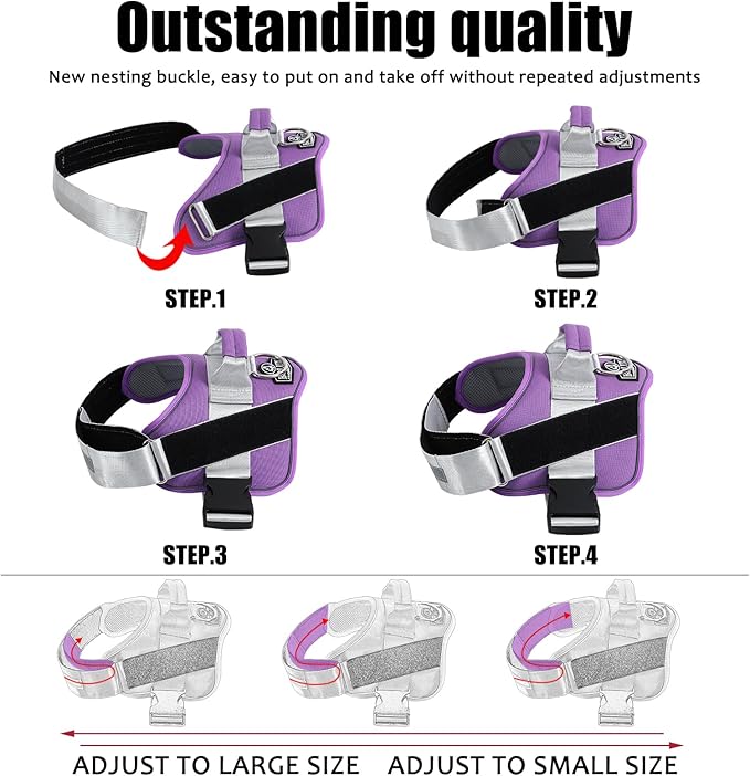 Bolux Dog Harness, No-Pull Reflective Dog Vest, Breathable Adjustable Pet Harness with Handle for Outdoor Walking - No More Pulling, Tugging or Choking (Lavender, X-Small (Pack of 1))