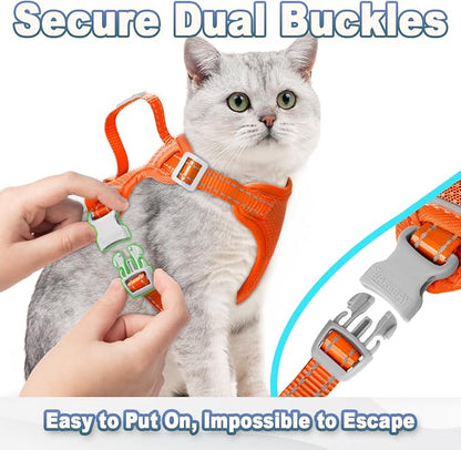 Cat Harness and Leash Set Escape Proof for Kitten Walking, Soft Adjustable Top Handle Vest Harnesses for Cats, Easy Control Breathable Reflective Small Medium Large, Orange, M