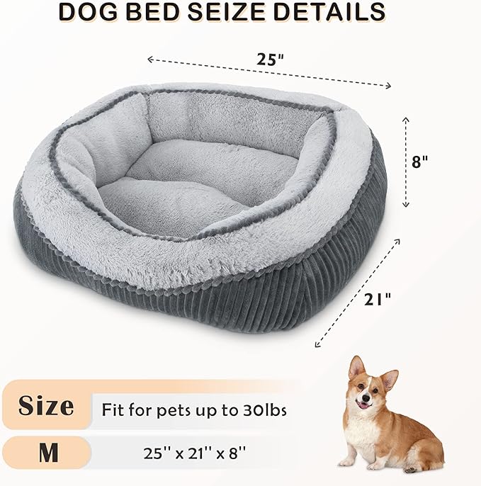 SIWA MARY Medium Dog Beds for Medium Small Dogs Washable, Rectangle Dog Bed Medium Size Dog, Orthopedic Warming Soft Calming Sleeping Puppy Bed Durable Pet Bed with Anti-Slip Bottom(25"x21"x8")