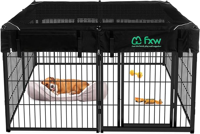 FXW Homeplus Unleashed Indoor Dog Playpen - Stress-Free and Safe Play, Heavy Duty 32 Inch 8 Panels with Playpen Cover for Small and Medium Dogs, Black│Patented
