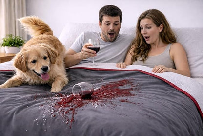 Premium Deluxe * 100% Waterproof Blanket Guarantees to Keep Your Bed Dry! Crinkle-Free Ultra-Soft Fleece Furniture Protector for People Kids Pets. EZ Wash/Dry Red/Grey Reversible 60x40