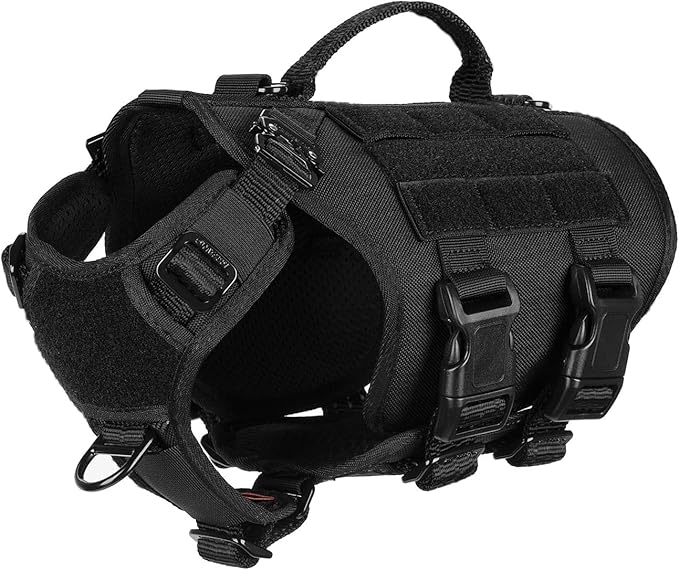 ICEFANG GN3 Tactical Dog Harness with 6X Buckle,Dog Molle Vest with Handle,3/4 Body, Hook and Loop Panel for ID Patch,No Pulling Front Clip (X-Small (Pack of 1), Black)