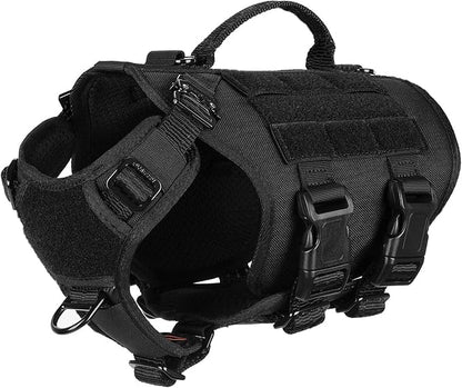 ICEFANG GN3 Tactical Dog Harness with 6X Buckle,Dog Molle Vest with Handle,3/4 Body, Hook and Loop Panel for ID Patch,No Pulling Front Clip (X-Small (Pack of 1), Black)