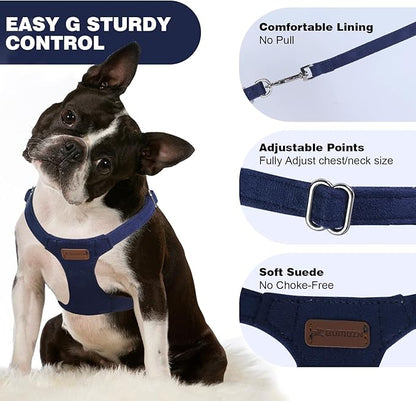 Dog Harness and Leash Set, S No Pull Adjustable Puppy Harness with Multifunction Denim Blue Dog Leash and Collar, Soft No Choke Escape Proof Pet Harness Vest for Small Dogs and Cats (Denim Blue, S)…