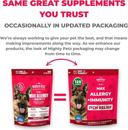 Mighty Petz MAX Dog Allergy Relief Chews - Itch Relief with Colostrum, Probiotics & Immune Support for Seasonal Allergies & Itchy Skin