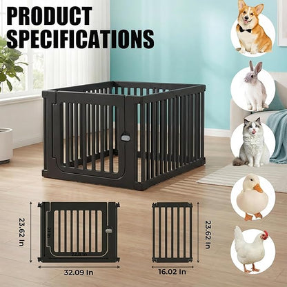 Jatindear 7 Panels Plastic Dog Playpen, Expandable & Durable Pet Fence - Indoor & Outdoor Portable with Secure Locking Door, Durable Safety Play Pen with Puppy, Cat, Small Animal(Black, 23.62" H)