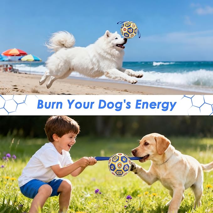 Vivifying Dog Toys Balls, Interactive World Cup Soccer Ball for Small Medium Dogs, Durable PU Enrichment Training Toy with Straps for Indoor and Outdoor Tug-of-War & Playing (6 Inches)
