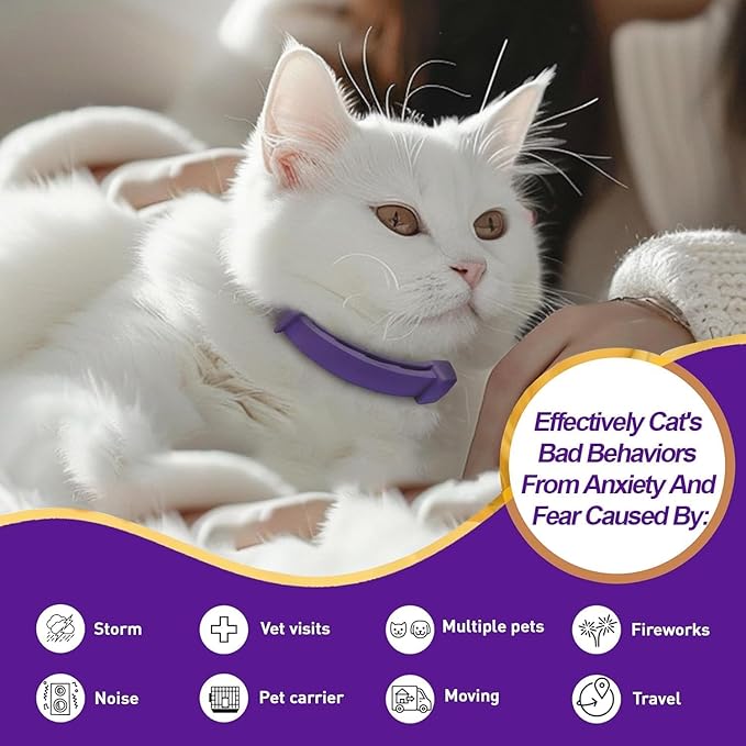 Cat Calming Collar, 4-Pack Pheromone Collars for Cats – Adjustable 15″, 60-Day Lasting Stress & Anxiety Relief, Helps Reduce Noise Fear, Scratching & Separation Anxiety（Pruple）